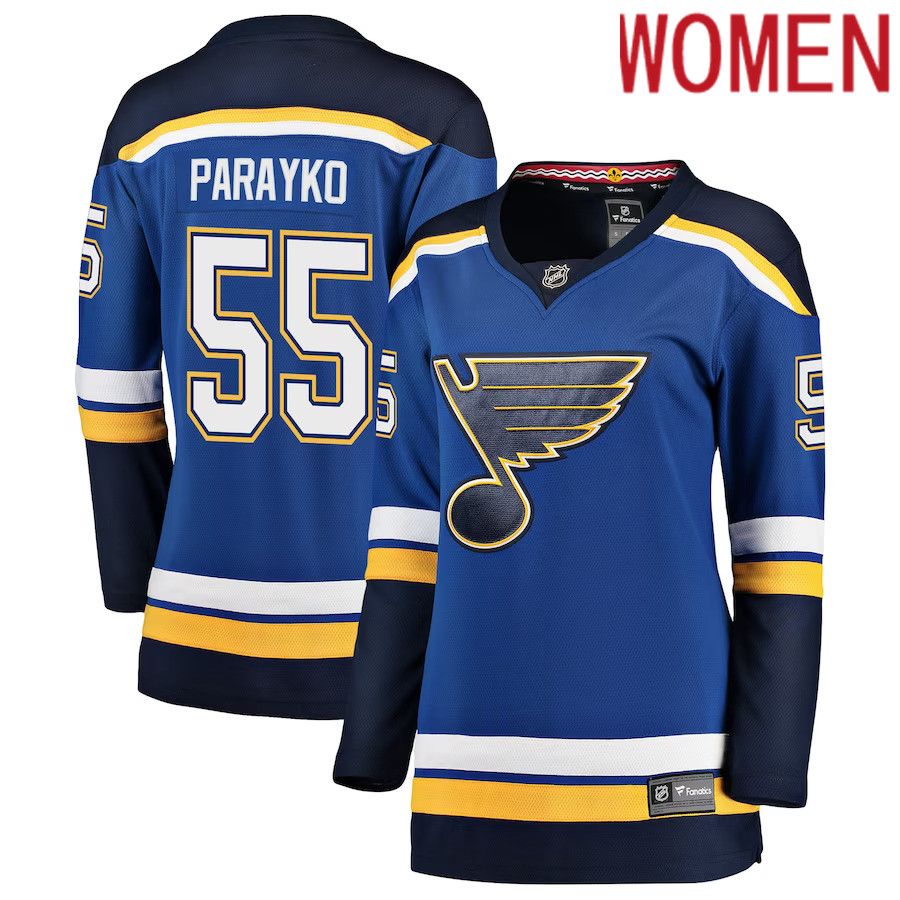 Women St. Louis Blues #55 Colton Parayko Fanatics Branded Blue Home Premier Breakaway Player NHL Jersey